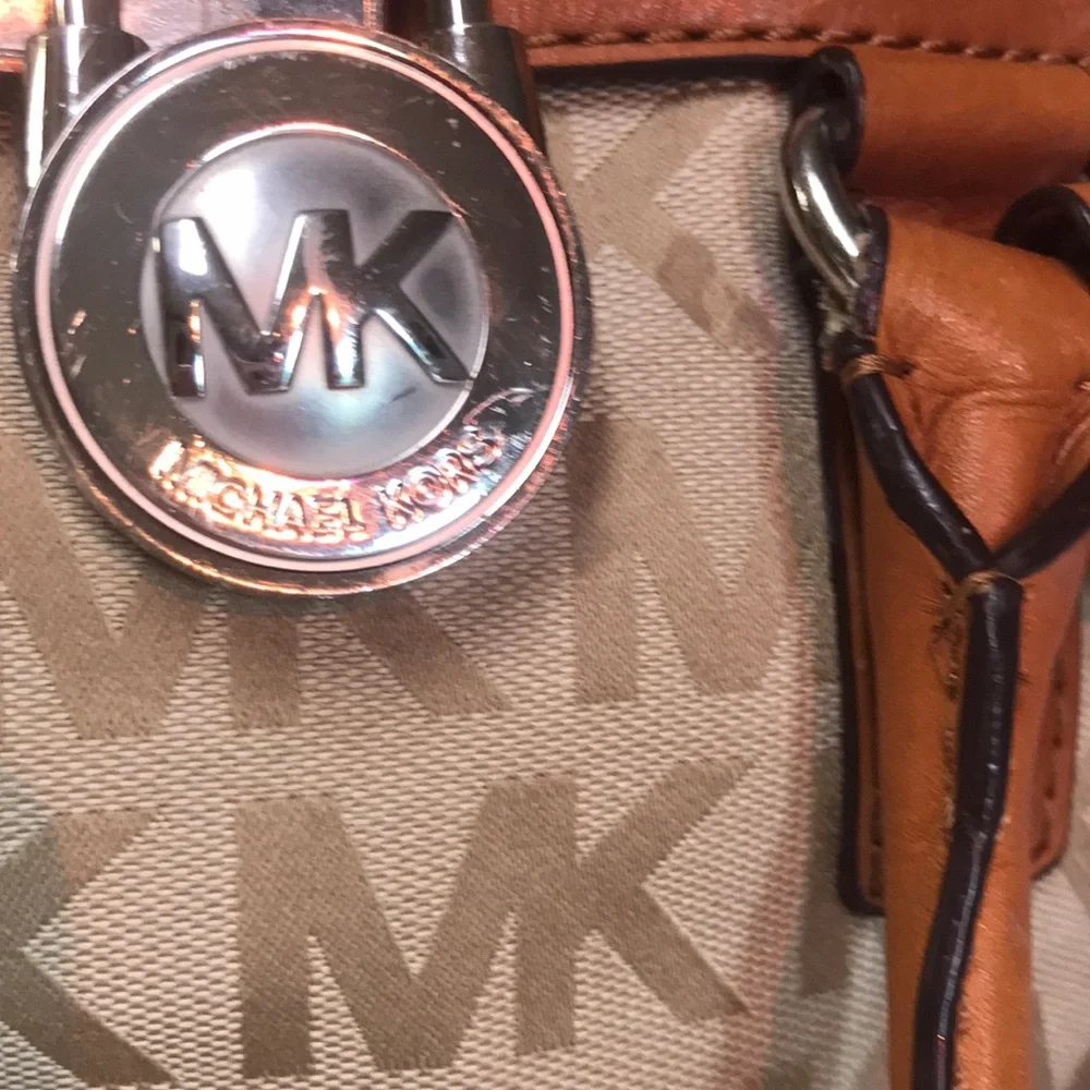 Michael Kors Brown Logo Satchel with Chain Strap